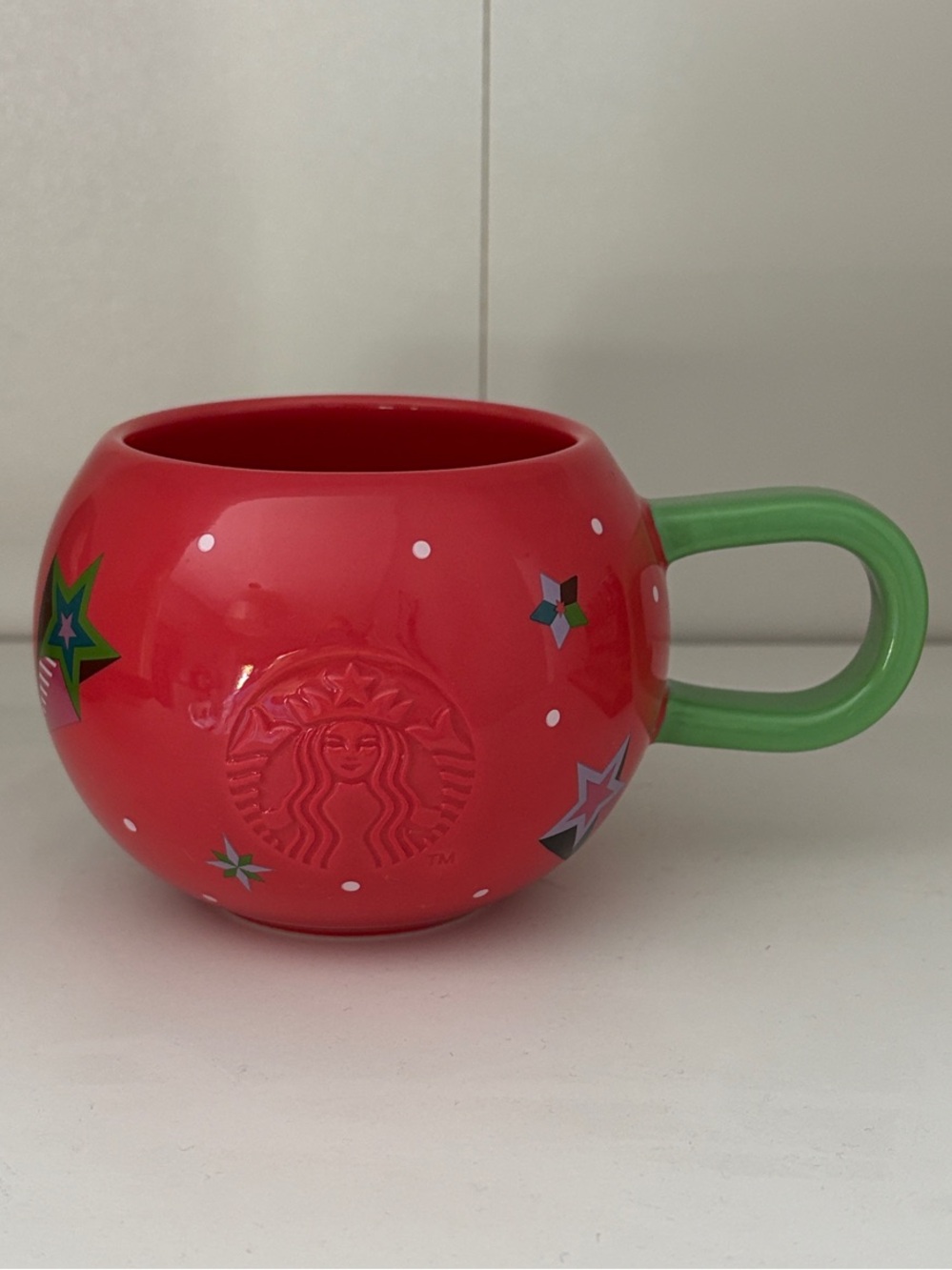 Rare Starbucks Red Mug with Shooting Stars White Dots Collector Mug Japan 2023